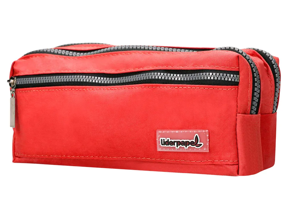 Trousse scolaire liderpapel large rectangulaire 3 compartiments 210x80x85mm coloris rouge