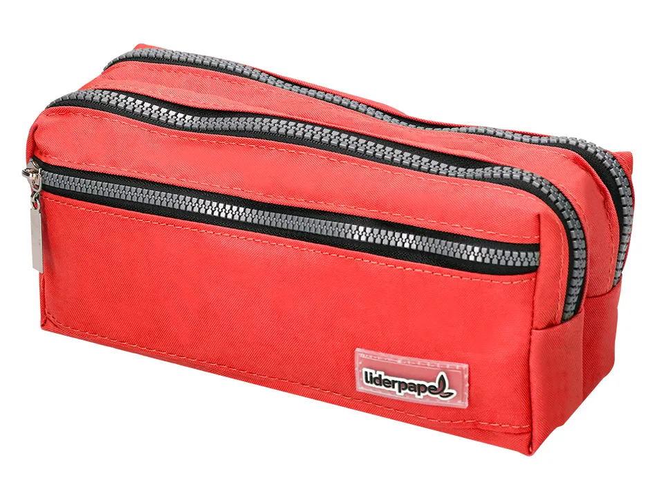 Trousse scolaire liderpapel large rectangulaire 3 compartiments 210x80x85mm coloris rouge