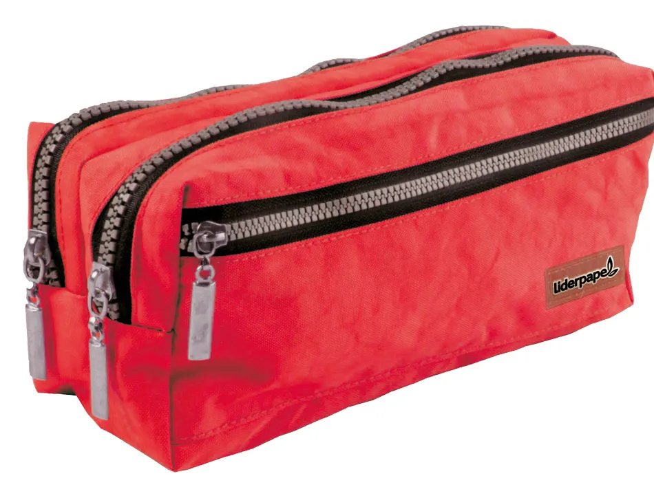 Trousse scolaire liderpapel large rectangulaire 3 compartiments 210x80x85mm coloris rouge