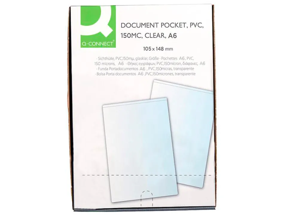 Étui protection q-connect pvc transparent 15/100e a6 105x148mm contour soudé en u