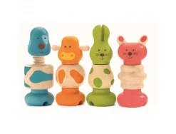 Vis animo djeco reconstitution de 4 animaux en bois compose de 3 pieces chacun coloris assortis
