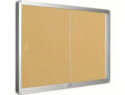 Vitrine q-connect cadre aluminium fond liège portes coulissantes méthacrylate serrure fixation mur 9f a4 100x80x6cm
