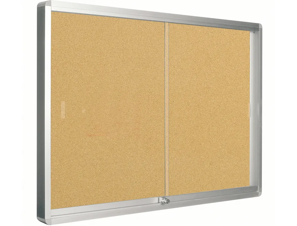 Vitrine q-connect cadre aluminium fond liège portes coulissantes méthacrylate serrure fixation mur 9f a4 100x80x6cm