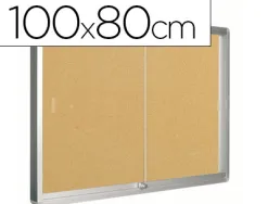 Vitrine q-connect cadre aluminium fond liège portes coulissantes méthacrylate serrure fixation mur 9f a4 100x80x6cm