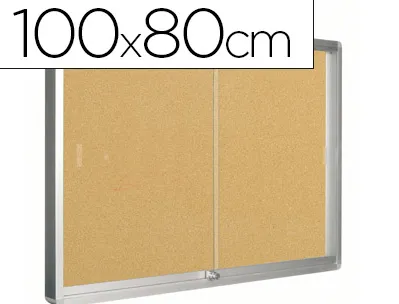 Vitrine q-connect cadre aluminium fond liège portes coulissantes méthacrylate serrure fixation mur 9f a4 100x80x6cm