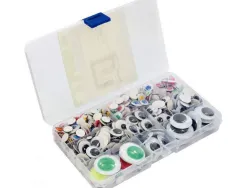 Yeux mobiles cleopatre adhesifs assortiment coffret plastique de 500 unites