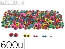 Yeux mobiles sodertex adhesifs differentes tailles coloris assortis maxi pack 600 unites