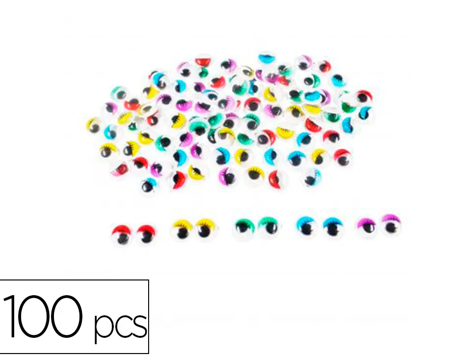 Yeux mobiles sodertex avec cils colores adhesifs 10mm 100 pcs