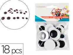 Yeux mobiles sodertex geants sans cils noirs adhesifs 3 tailles 18 pcs