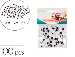 Yeux mobiles sodertex ovales sans cils noirs adhesifs 3 tailles 100 pcs